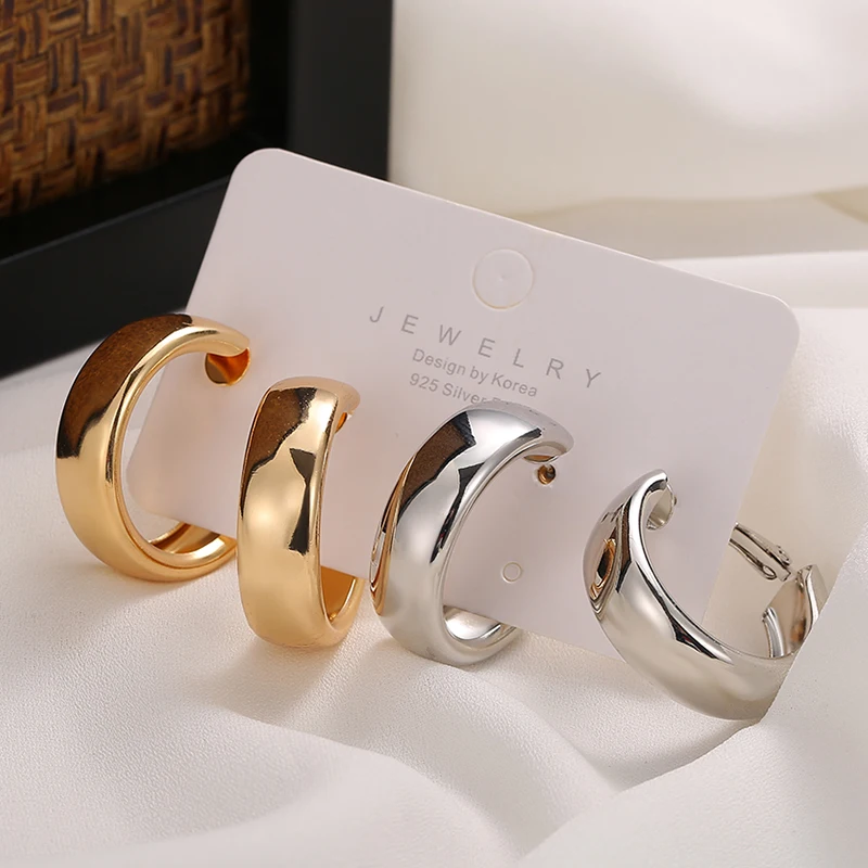 Fashion Simple Silver Color Hoop Earrings for Women Girl Circle Round Minimalist Earrings Party C-Shape Classic Jewelry Gifts - Image 4
