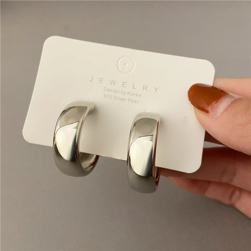 Fashion Simple Silver Color Hoop Earrings for Women Girl Circle Round Minimalist Earrings Party C-Shape Classic Jewelry Gifts - Image 3