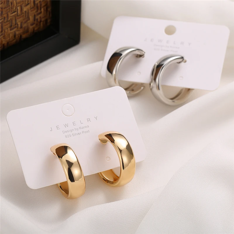 Fashion Simple Silver Color Hoop Earrings for Women Girl Circle Round Minimalist Earrings Party C-Shape Classic Jewelry Gifts - Image 5