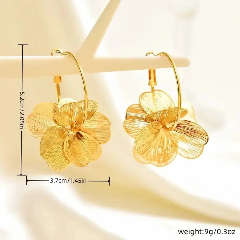 Stainless Steel Golden Double-Layer Hollow Flower Hoop Earring for Women Vintage Flower Earrings for Daily Wear Jewelry Gifts - Image 5