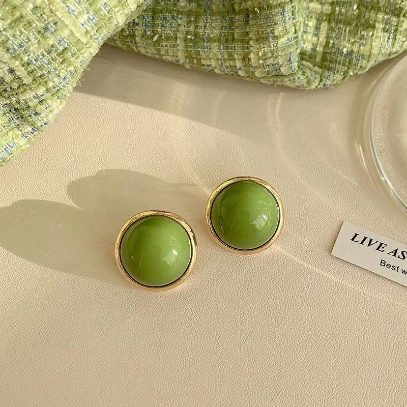 Trendy Green Round Stud Earrings for Women Party Classic Jewelry Golden Color Geometry Beans Shape Earrings Wholesale - Image 3