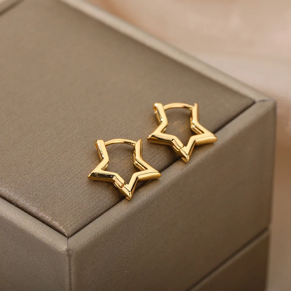 Stainless Steel Star Hoop Earings For Women 2024 Trend New In Luxury Gold Color Earrings Ear Jewelry Gift pendientes mujer - Image 3