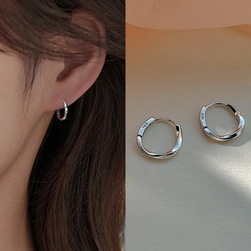 925 Sterling Silver Round Stud Earrings for Women Simple Inlaid Design Hoops Earrings Wedding Party Jewelry Accessories Gifts - Image 2