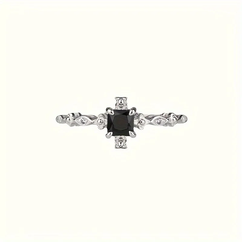 Elegant Vintage Fashion Black Square Cubic Inlay Ring, Multifunctional Vintage Accessory, Perfect Jewelry Gift, for Teenager - Image 5