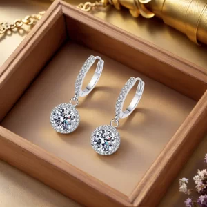 925 Sterling Silver 1 Carat Moissanite Round Earrings for Women Luxury Evening Style