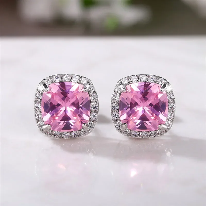 Ne'w Bright White/Yellow/Pink CZ Stud Earrings for Women Fashion Contracted Jewelry High Quality Wedding Engagement - Image 3