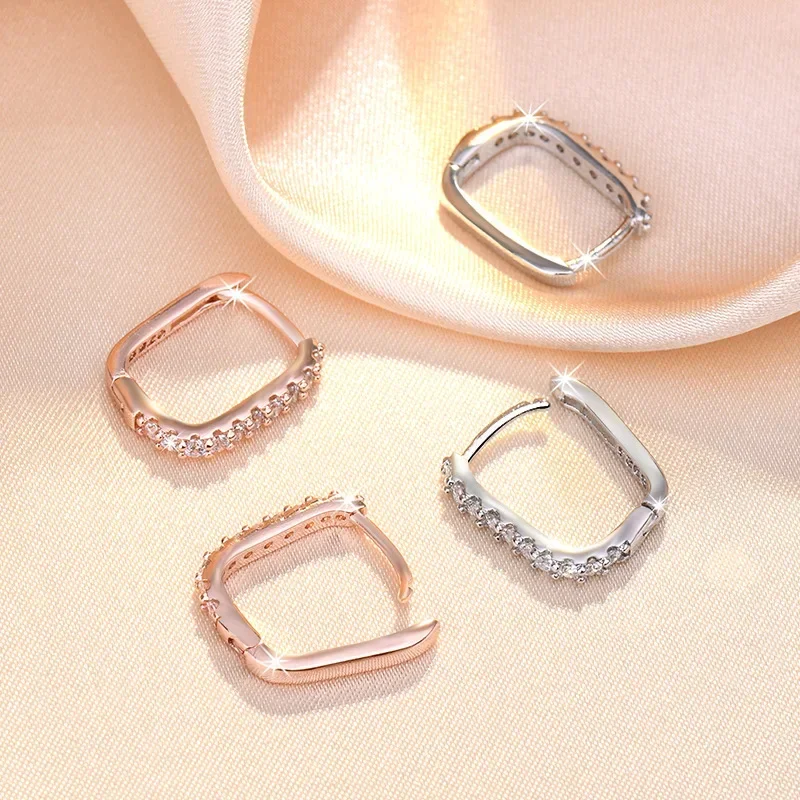 High-quality 925 Sterling Silver Crystal Fashion Circle Hoop Earrings for Woman Wedding Party Gift Street Versatile Jewelry - Image 3