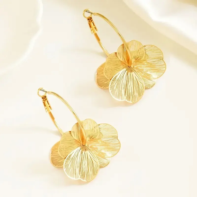 Stainless Steel Golden Double-Layer Hollow Flower Hoop Earring for Women Vintage Flower Earrings for Daily Wear Jewelry Gifts - Image 6