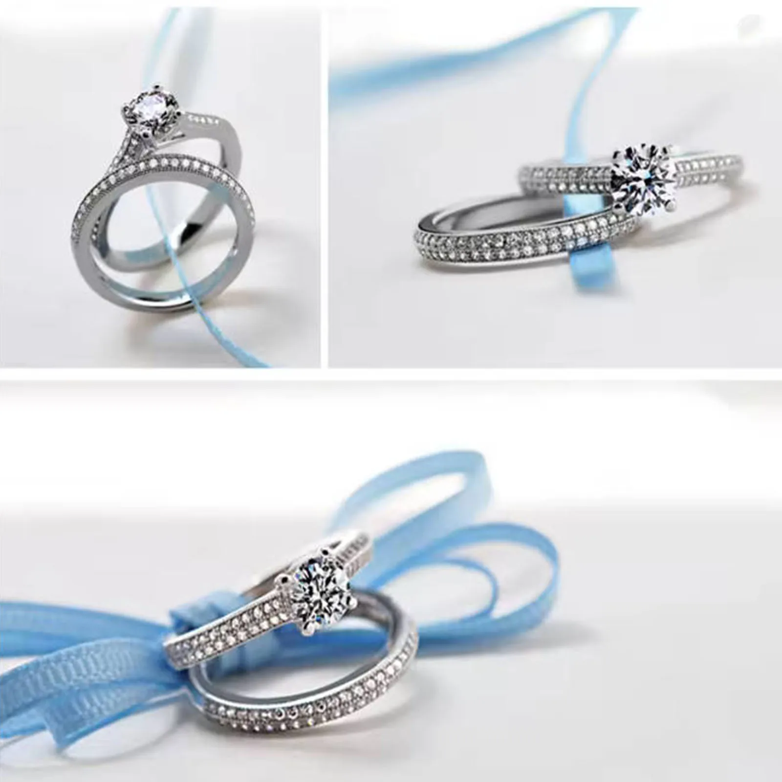 1 pair Vintage Halo 925 Sterling Silver Wedding Ring Set For Women Lady Anniversary Gift Jewelry Bulk Sell - Image 4