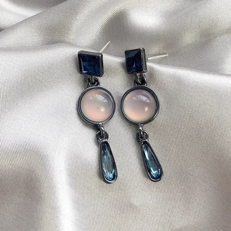 S925 Silver Needle Morandi Color Series New Trendy Cool Style High Grade Earrings Long Retro Blue Women Earrings Jewelry - Image 2