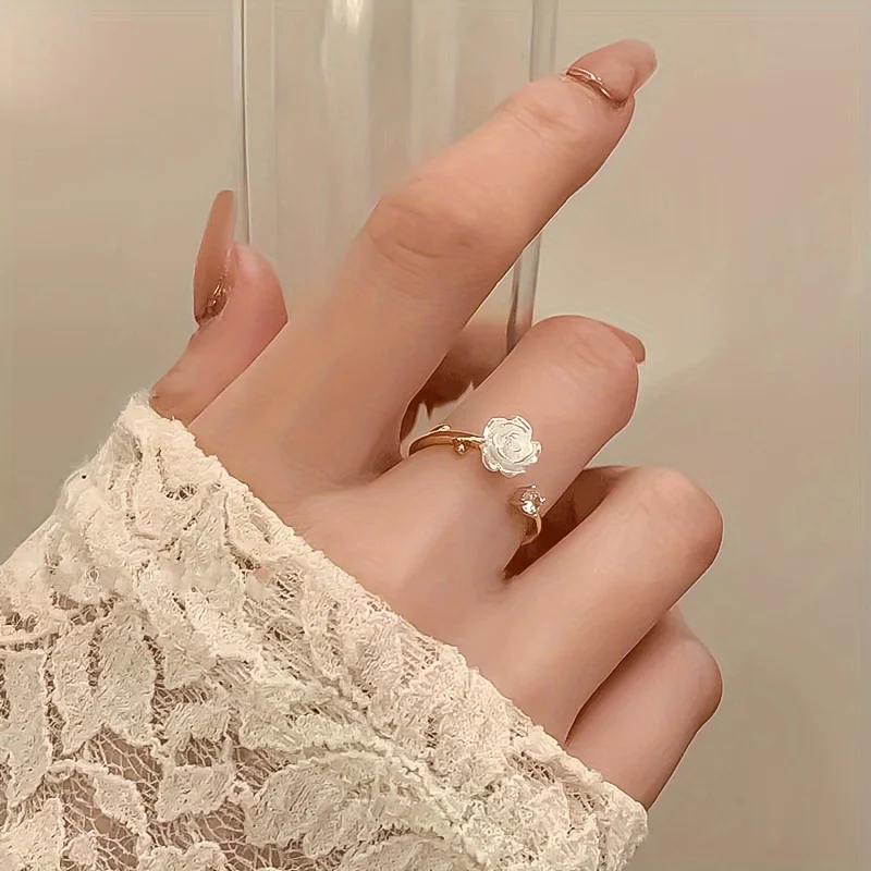 A Easy And Cute Adjustable Camellia Flower Ring with a High-End Feel And Creative Floral Design - Image 3