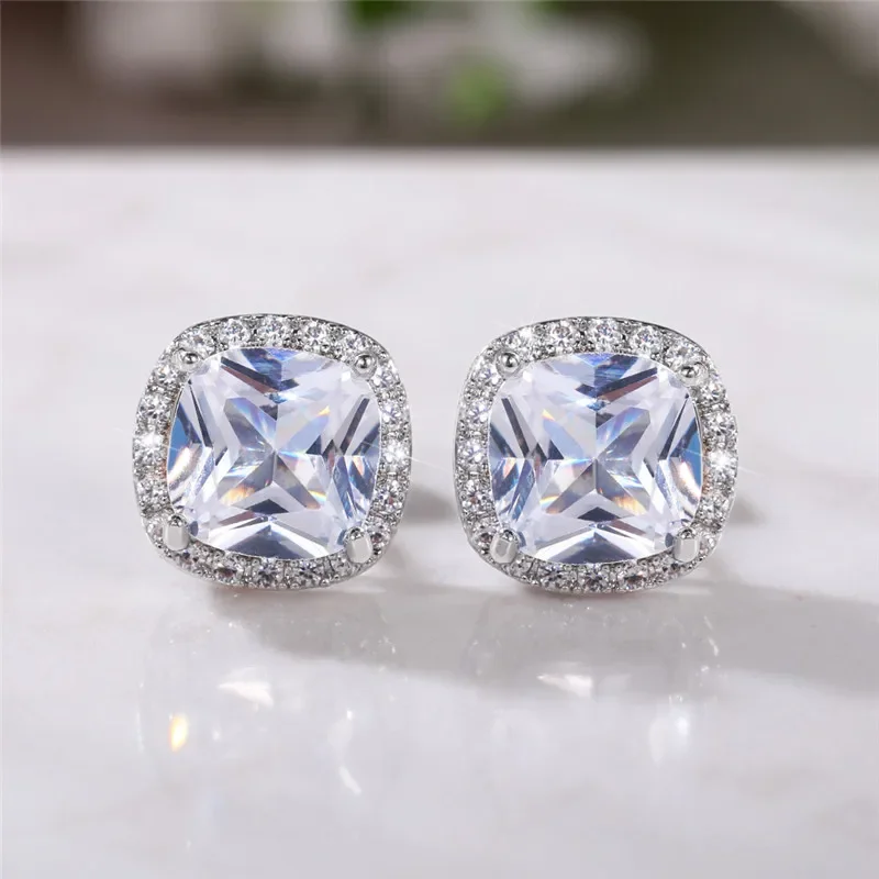 Ne'w Bright White/Yellow/Pink CZ Stud Earrings for Women Fashion Contracted Jewelry High Quality Wedding Engagement - Image 5