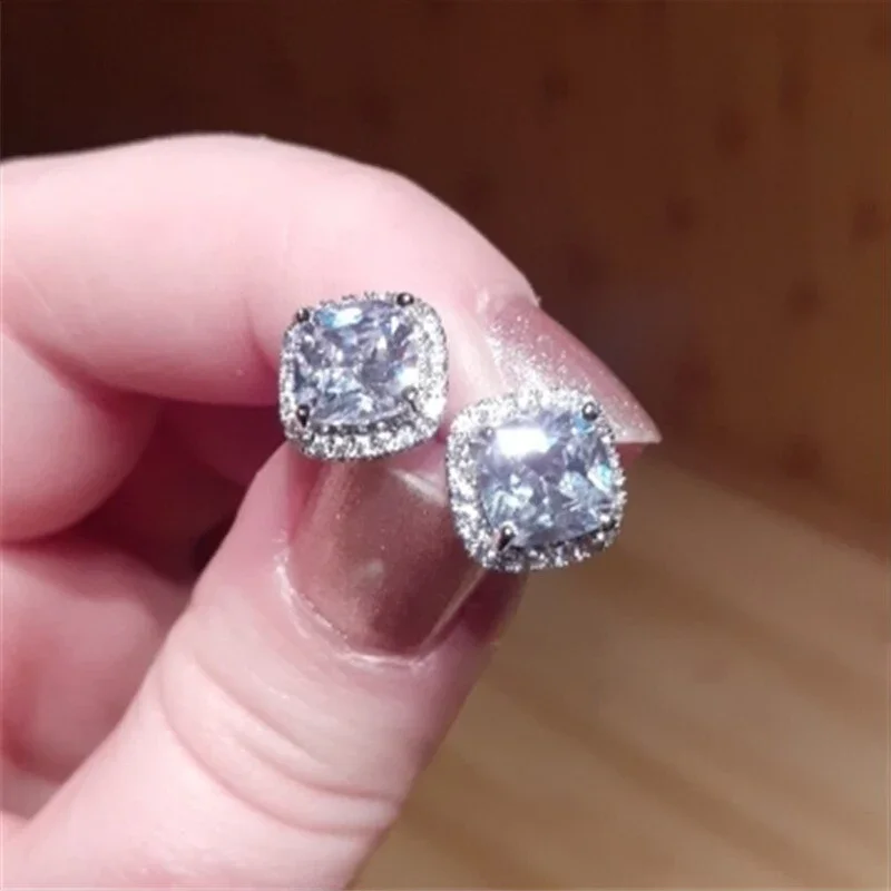Ne'w Bright White/Yellow/Pink CZ Stud Earrings for Women Fashion Contracted Jewelry High Quality Wedding Engagement - Image 4