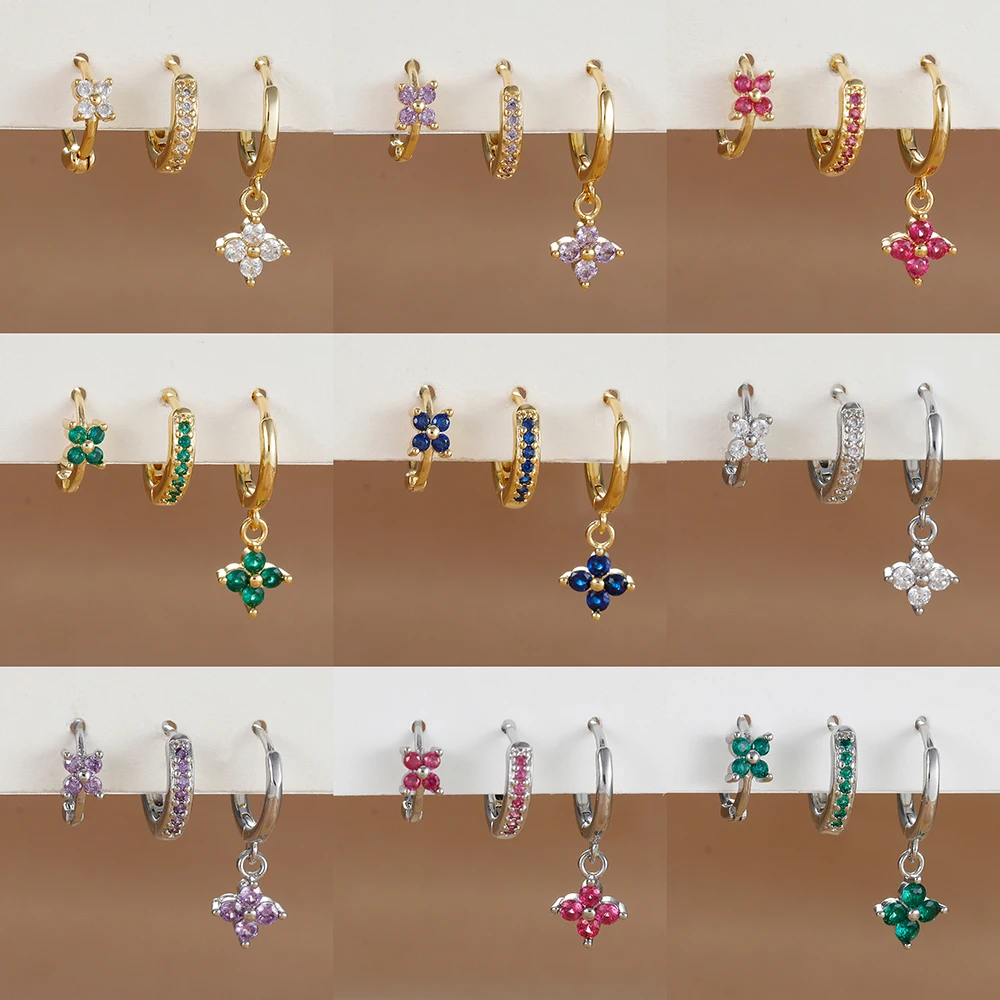 3PCS Trendy Stainless Steel Flower Drop Earring Set For Women Crystal Zirconia Dangle Earring Hypoallerg Piercing Jewelry aretes - Image 5