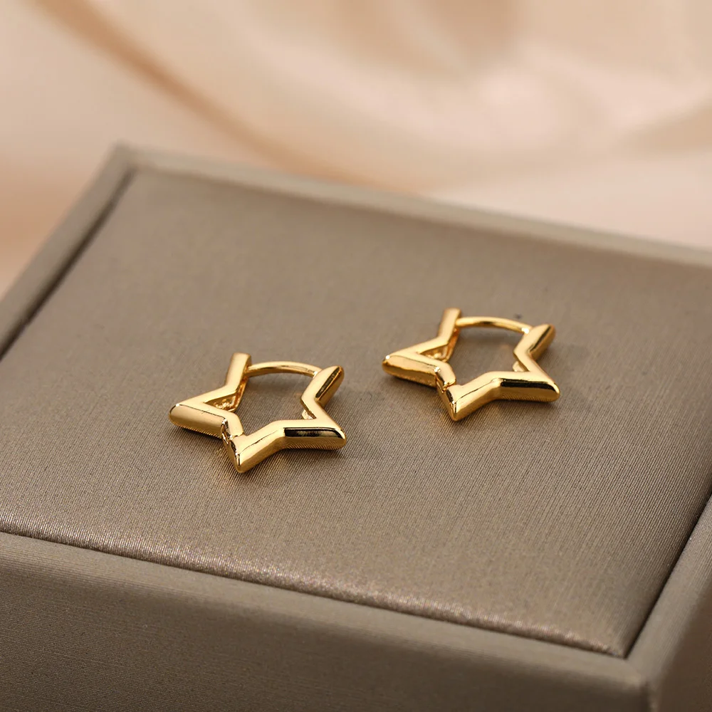 Stainless Steel Star Hoop Earings For Women 2024 Trend New In Luxury Gold Color Earrings Ear Jewelry Gift pendientes mujer - Image 4