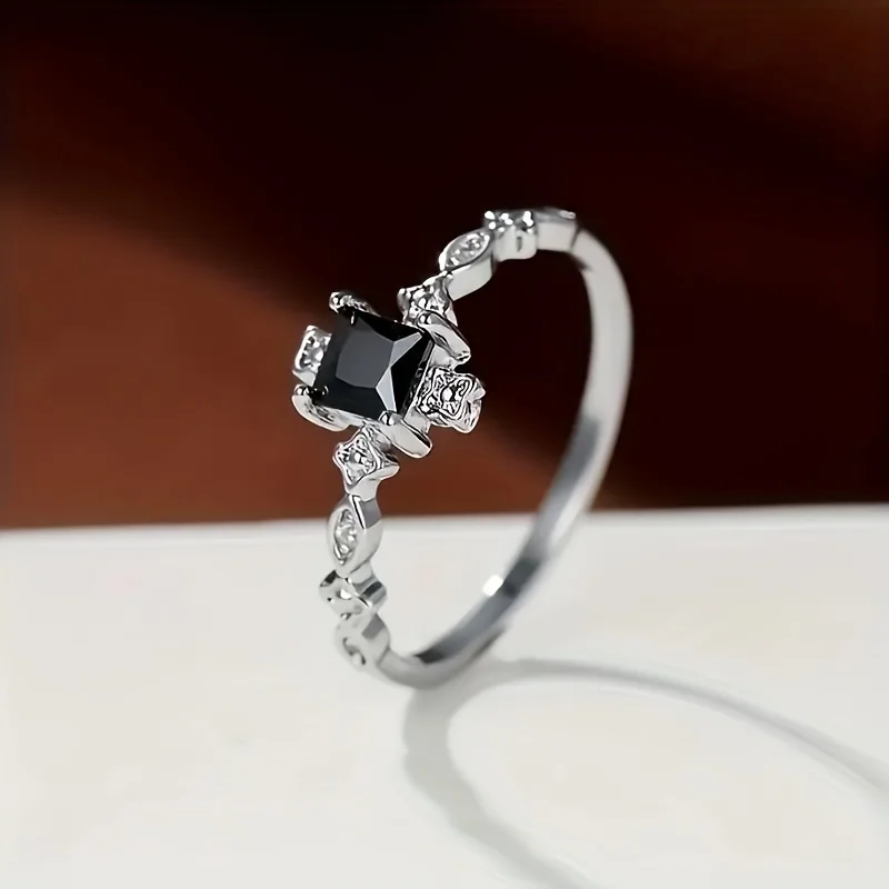 Elegant Vintage Fashion Black Square Cubic Inlay Ring, Multifunctional Vintage Accessory, Perfect Jewelry Gift, for Teenager - Image 4