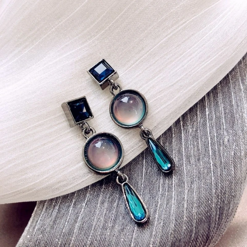 S925 Silver Needle Morandi Color Series New Trendy Cool Style High Grade Earrings Long Retro Blue Women Earrings Jewelry - Image 3
