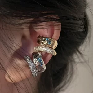 New Trending Zircon Double-layer Ear Cuff No Piercing Earring Punk Unique Metal Geometric Ear Clip for Women Y2K Jewelry 2024