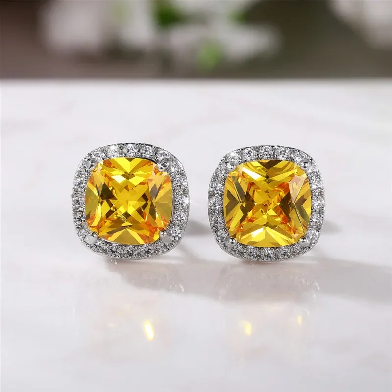 Ne'w Bright White/Yellow/Pink CZ Stud Earrings for Women Fashion Contracted Jewelry High Quality Wedding Engagement - Image 6