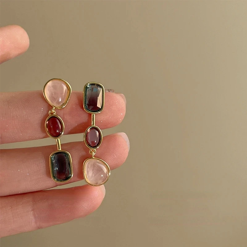 Asymmetric Colorful Resin Earrings for Women Retro Contrast Geometric Dangle Earrings Korean Jewelry High Quality Wholesale - Image 5