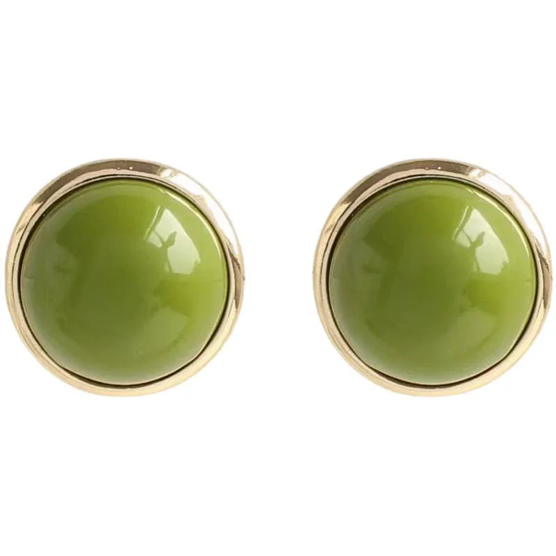 Trendy Green Round Stud Earrings for Women Party Classic Jewelry Golden Color Geometry Beans Shape Earrings Wholesale - Image 6