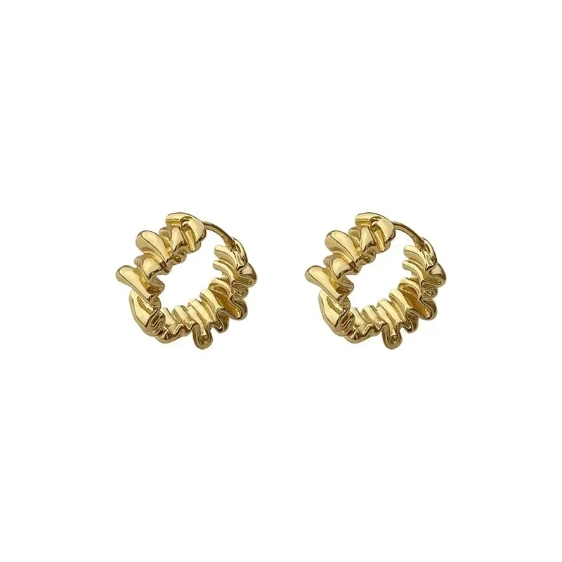 Personality Irregular Wavy Pleated Hoop Earrings for Women New Charm Gold Color Stainless Steel Dangle Jewelry Accessories Gift - Image 6
