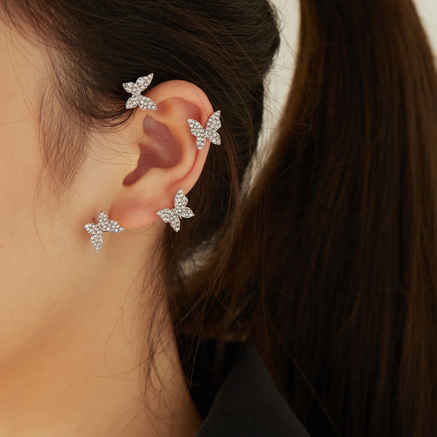 Korean Style Butterfly Ear Clips Without Piercing For Women Sparkling Zircon Ear Cuff Clip Earrings Wedding Party Jewelry Gifts - Image 6