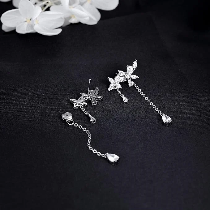 Summer Silver Plated Fashionable Tassel Inlaid Zircon Flower Earrings For Women, New Trendy Light Luxury Earrings Accessories - Image 4