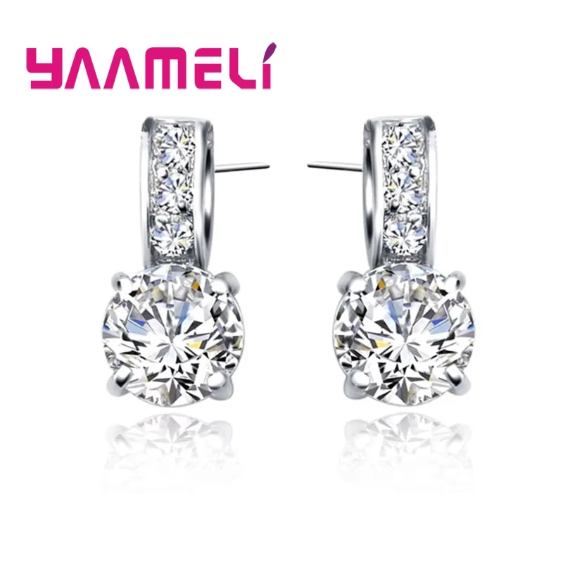 925 Sterling Silver Color Bridal Jewelry Set Classic Cubic Zircon Crystal Pendant Necklace Stud Earrings for Women Girls Gift - Image 3