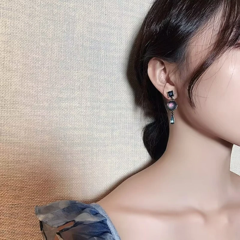 S925 Silver Needle Morandi Color Series New Trendy Cool Style High Grade Earrings Long Retro Blue Women Earrings Jewelry - Image 5