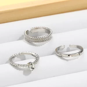 3-piece set of Zircon Open Ring with Plain Circle