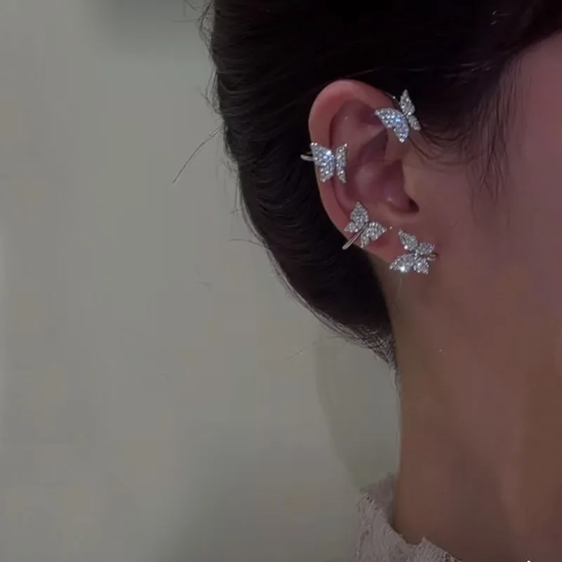 Korean Style Butterfly Ear Clips Without Piercing For Women Sparkling Zircon Ear Cuff Clip Earrings Wedding Party Jewelry Gifts - Image 4