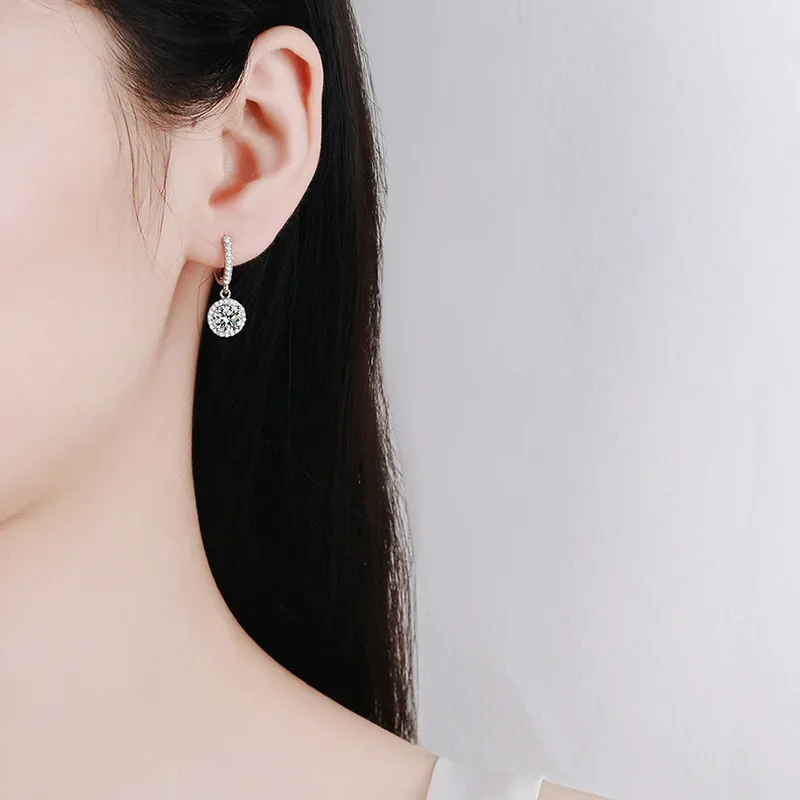 925 Sterling Silver 1 Carat Moissanite Round Earrings for Women Luxury Evening Style - Image 6