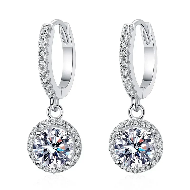 925 Sterling Silver 1 Carat Moissanite Round Earrings for Women Luxury Evening Style - Image 2