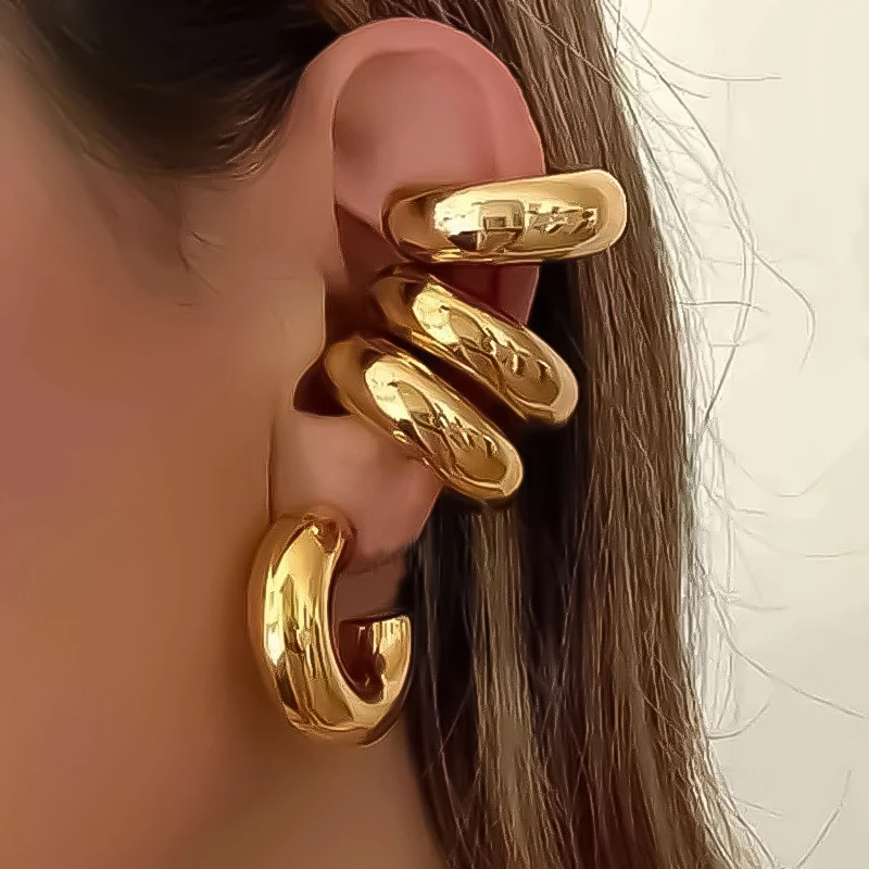 1 Pair Smooth Circle C Shape Clip Earrings For Women Lightweight Without Piercing Cartilage Ear Cuff Gold Silver Color Earrings - Image 4