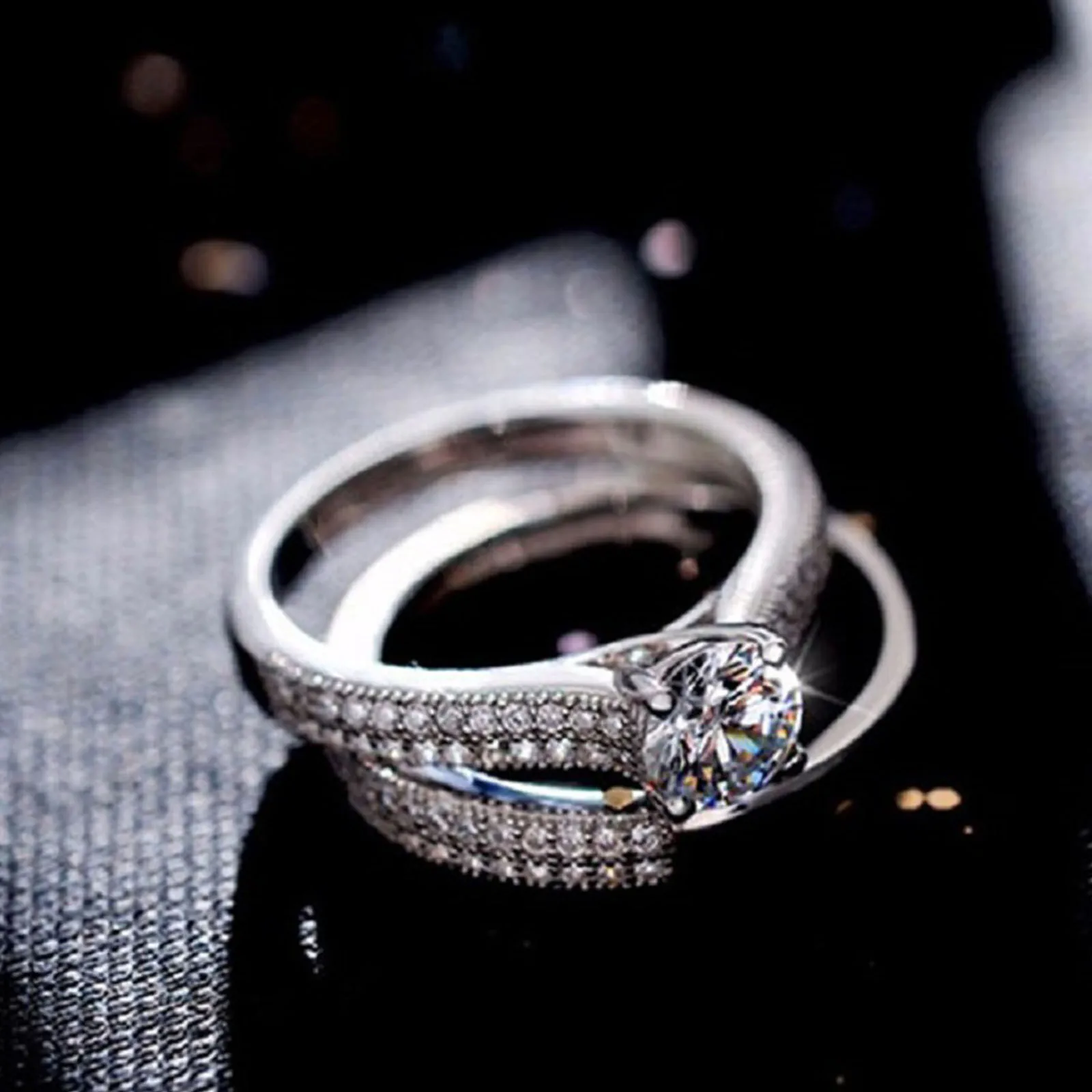 1 pair Vintage Halo 925 Sterling Silver Wedding Ring Set For Women Lady Anniversary Gift Jewelry Bulk Sell - Image 2