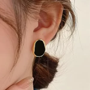 Vintage Gold Metal Line Black Luxury Earrings Women Elegant Korean Geometric Stud Earring Girls Party Jewelry