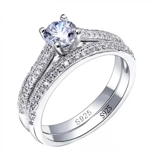 1 pair Vintage Halo 925 Sterling Silver Wedding Ring Set For Women Lady Anniversary Gift Jewelry Bulk Sell