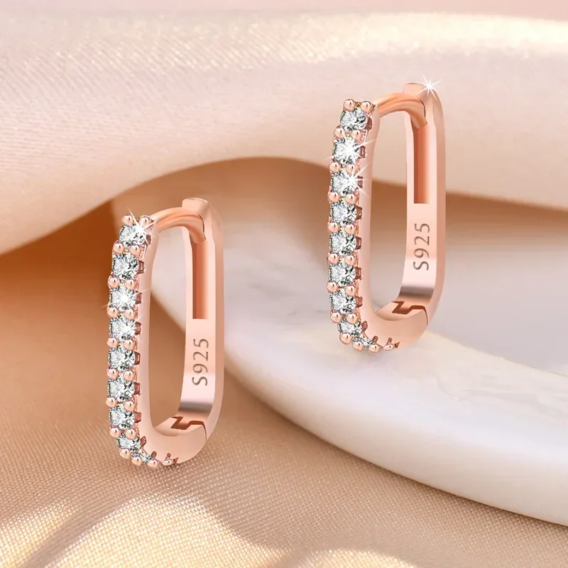 High-quality 925 Sterling Silver Crystal Fashion Circle Hoop Earrings for Woman Wedding Party Gift Street Versatile Jewelry - Image 6