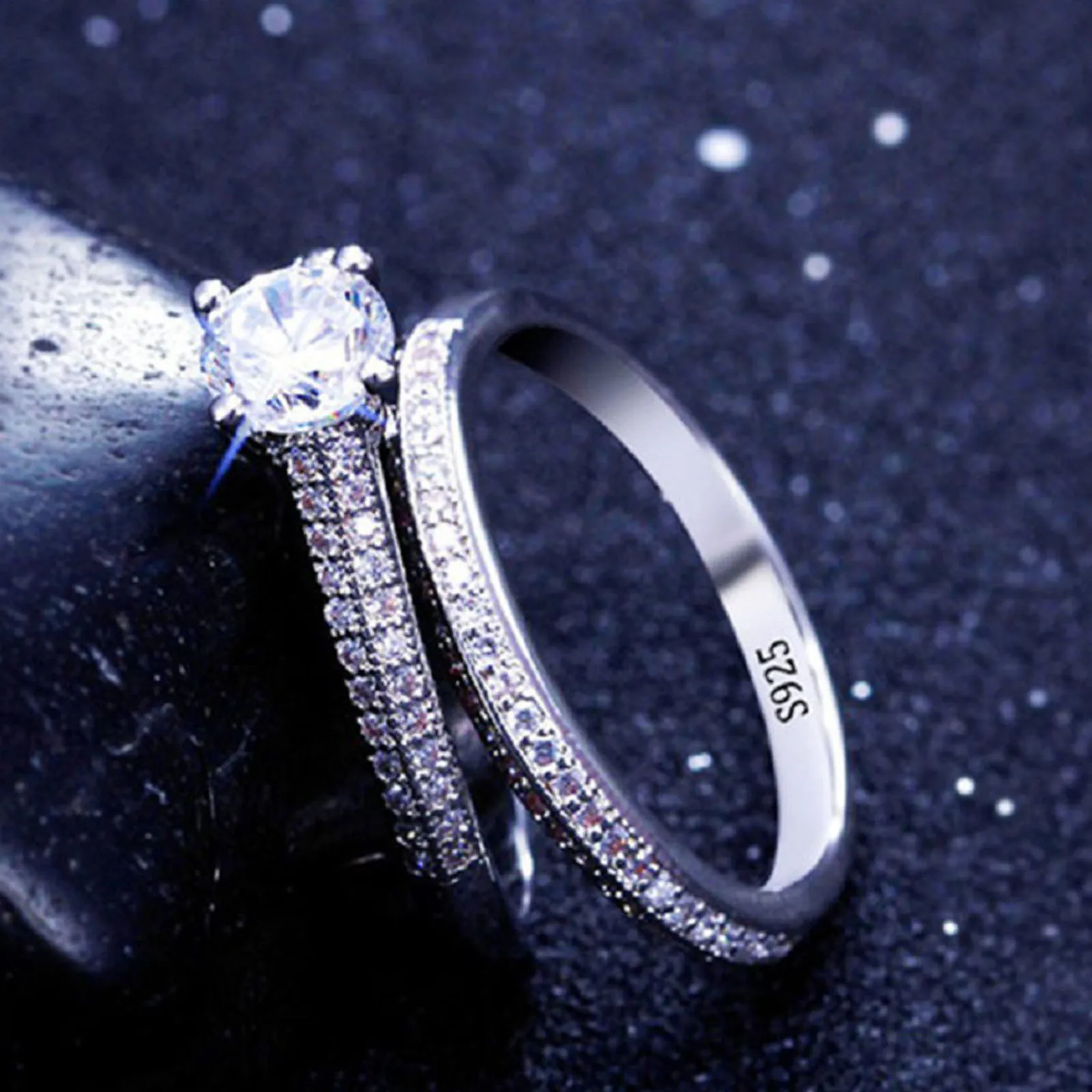1 pair Vintage Halo 925 Sterling Silver Wedding Ring Set For Women Lady Anniversary Gift Jewelry Bulk Sell - Image 3