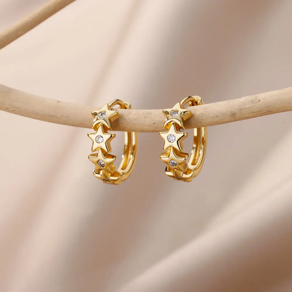 Stainless Steel Star Hoop Earings For Women 2024 Trend New In Luxury Gold Color Earrings Ear Jewelry Gift pendientes mujer - Image 2