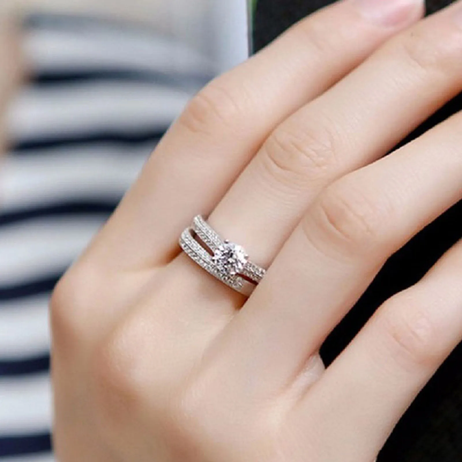 1 pair Vintage Halo 925 Sterling Silver Wedding Ring Set For Women Lady Anniversary Gift Jewelry Bulk Sell - Image 5