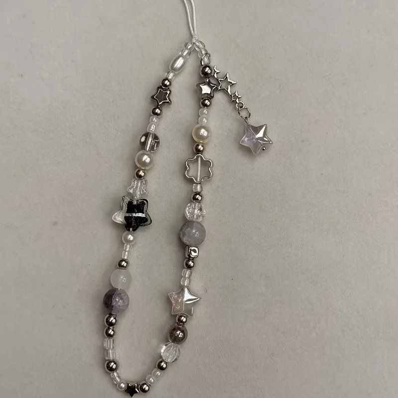 Fashion Silver Star Pearl Beaded Beaded Pendant Phone Strap Charm For iPhone Samsung Universal Accessories Chain Lanyard Gift - Image 3