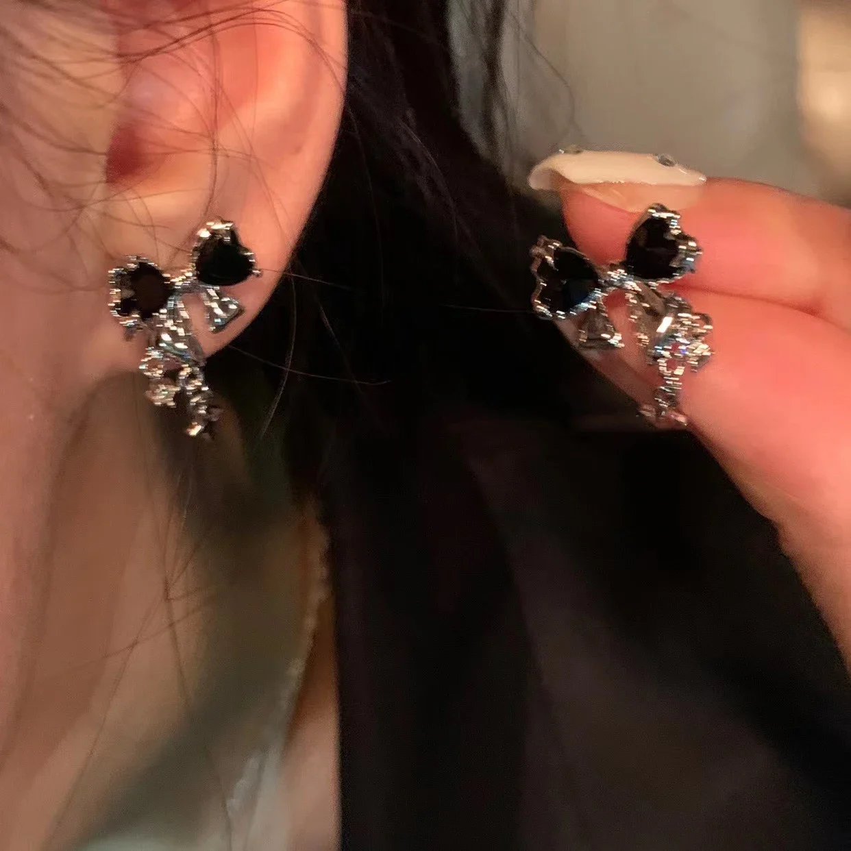 Y2K Bowknot Zircon Stud Earrings for Women Fashion Korean Silver Color Pink Crystal Personality Earring Girl Party Jewelry Gifts - Image 2