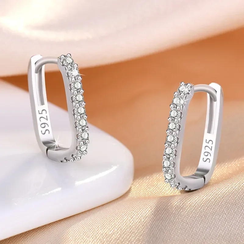 High-quality 925 Sterling Silver Crystal Fashion Circle Hoop Earrings for Woman Wedding Party Gift Street Versatile Jewelry - Image 4