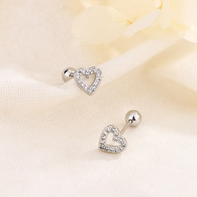 New Fashion Heart Stud Earrings for Women Hypoallergenic Screw Cartilage Helix Earring Girls Piercing Accessories Jewelry Gifts - Image 6