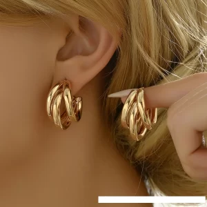 Elegant Gold Color Circled Hoop Earring for Woman Metal Elegant Vintage Geometric Statement Luxury Earrings Party Jewelry Gifts