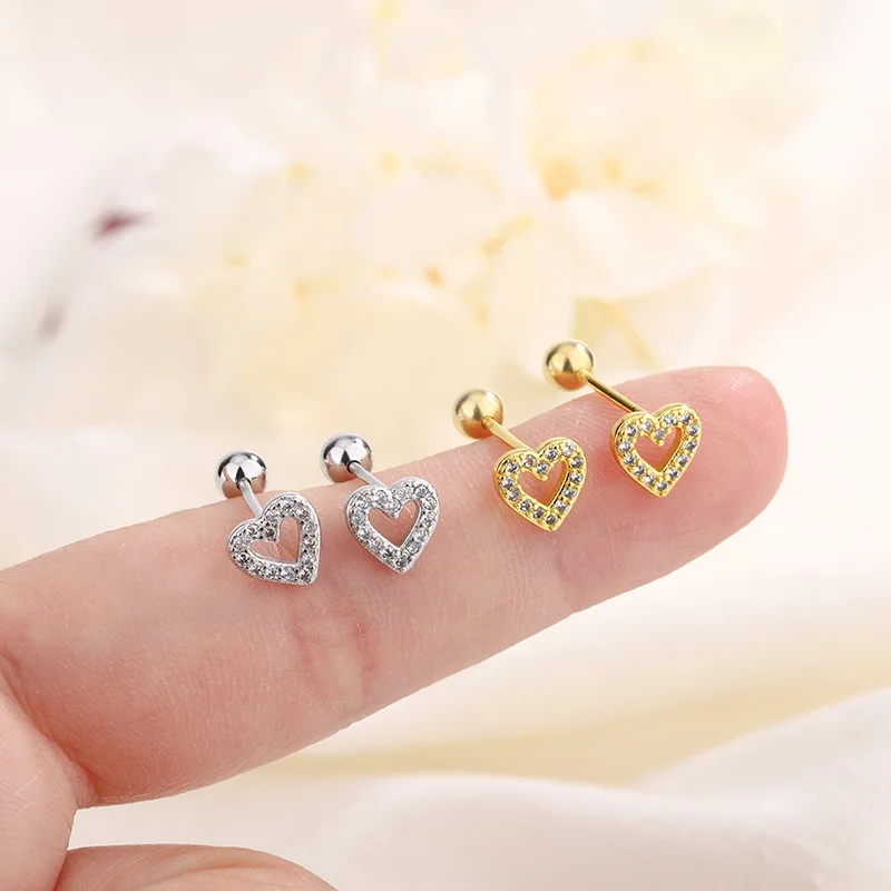 New Fashion Heart Stud Earrings for Women Hypoallergenic Screw Cartilage Helix Earring Girls Piercing Accessories Jewelry Gifts - Image 5
