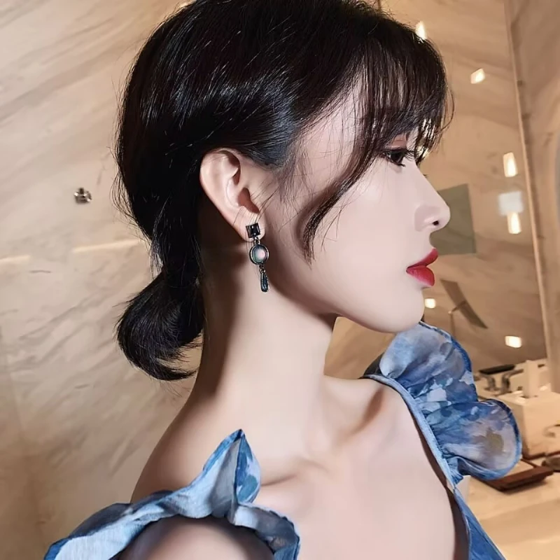 S925 Silver Needle Morandi Color Series New Trendy Cool Style High Grade Earrings Long Retro Blue Women Earrings Jewelry - Image 4