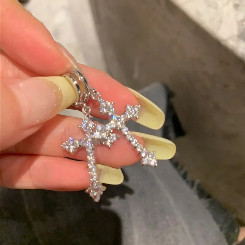 New Rhinestone Zircon Cross Pendant Earrings For Women Korean Fashion Drop Hoop Earrings Birthday Party Jewelry Gifts - Image 3